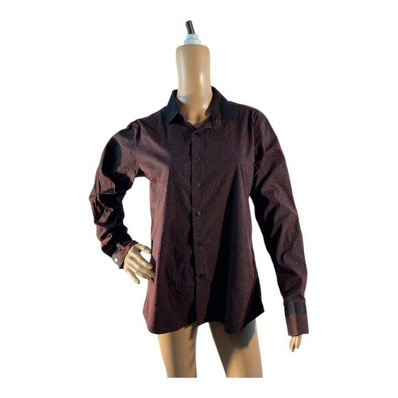 Barabas Men’s Size Medium Black  Red Leaves Cotton Long Sleeve Button Down - Picture 1 of 15